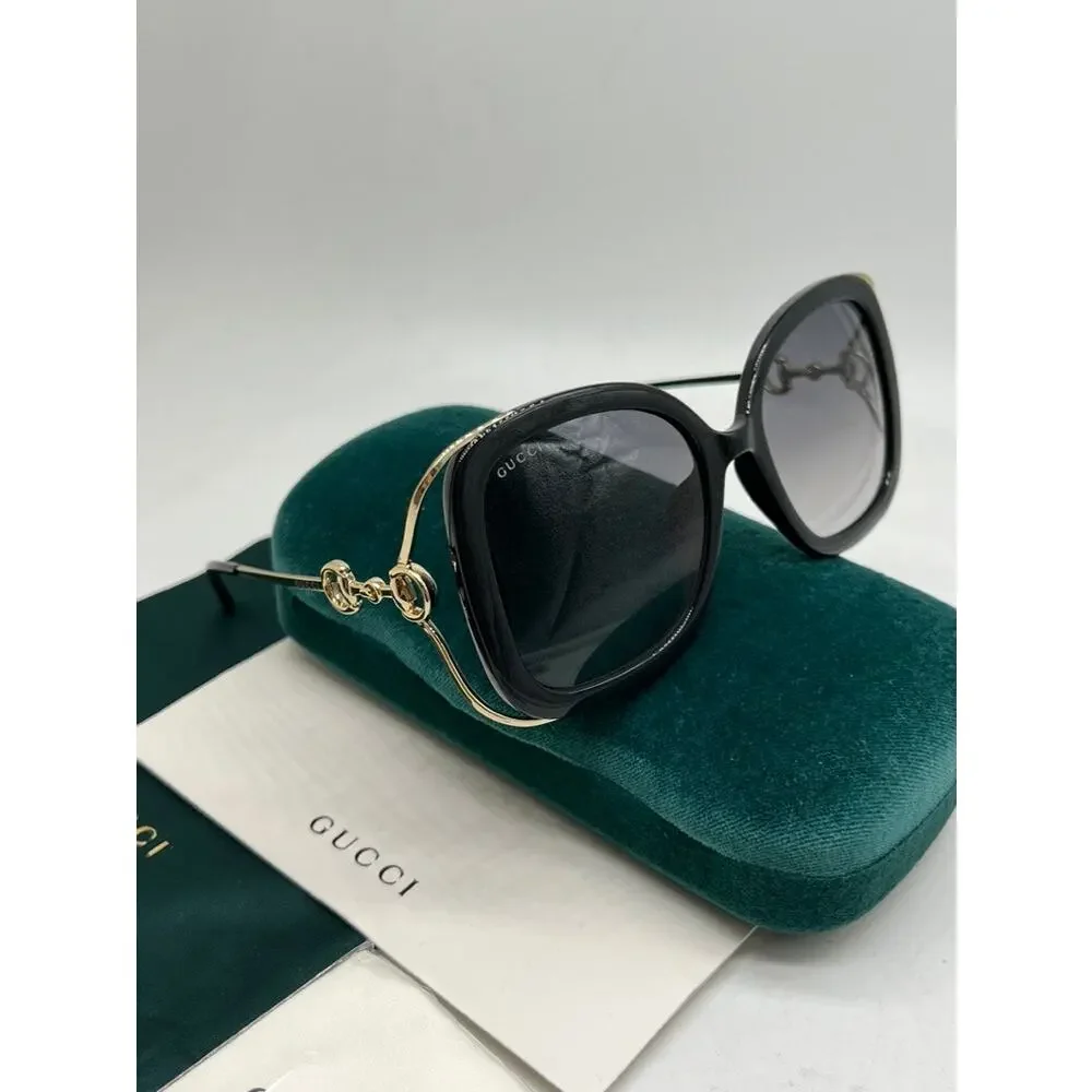 NEW Gucci GG1021S Black Oversized Metal Horsebit Sunglasses